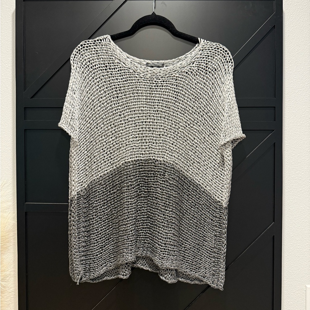 Eileen Fisher Gray Ombre Open-Knit Short Sleeve Sweater